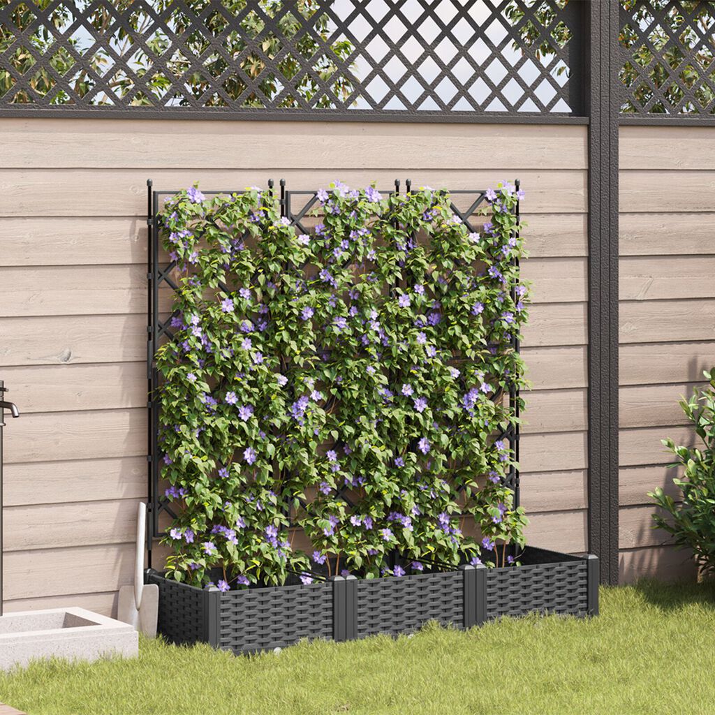 vidaXL Γλάστρα Κήπου με Πλέγμα 3 τεμ Μαύρη 120x40x125.5 εκ.