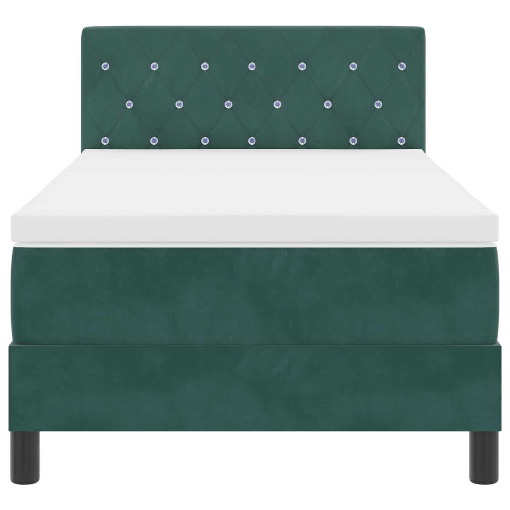 κρεβάτι box spring με μαξιλάρι και LED vidaXL σκούρο πράσινο 90x190 εκ. βελούδο