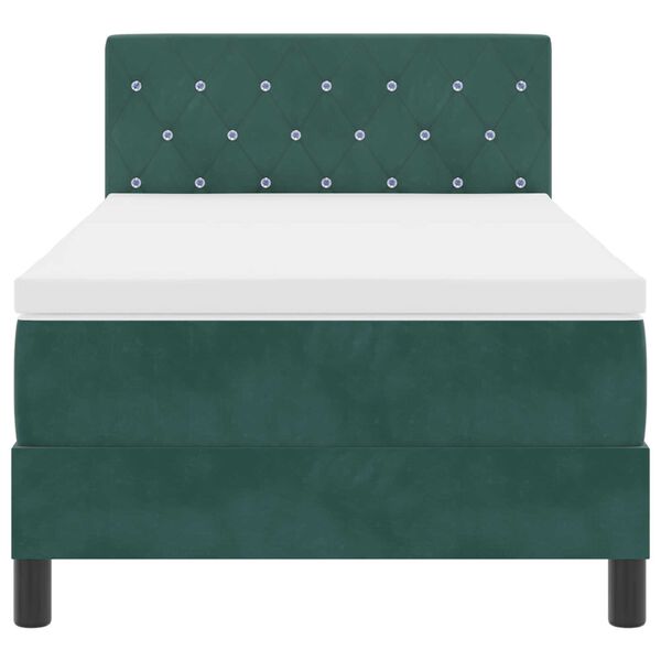 κρεβάτι box spring με μαξιλάρι και LED vidaXL σκούρο πράσινο 90x190 εκ. βελούδο