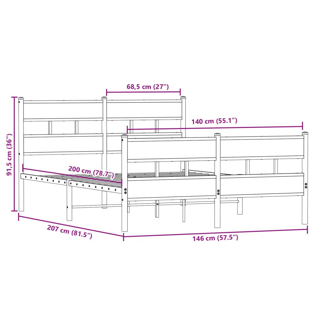 vidaXL Σκελετός Κρεβ. Χωρίς Στρώμα Sonoma Δρυς 140x200 εκ. Μεταλλικό