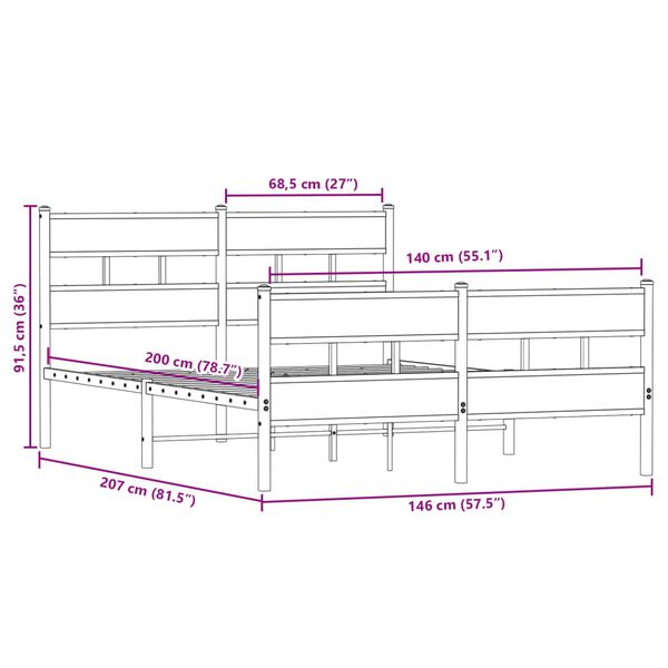 vidaXL Σκελετός Κρεβ. Χωρίς Στρώμα Sonoma Δρυς 140x200 εκ. Μεταλλικό