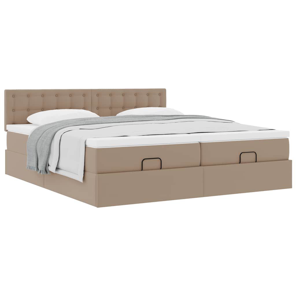 vidaXL Οθωμανικό κρεβάτι με στρώματα Cappucino 200x200cm Faux Leather