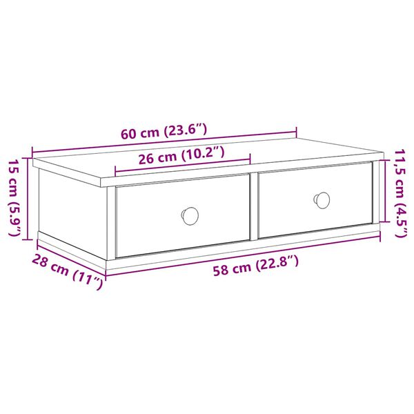 vidaXL Ράφι τοίχου με συρτάρια Δρυς sonoma 60x28x15 cm