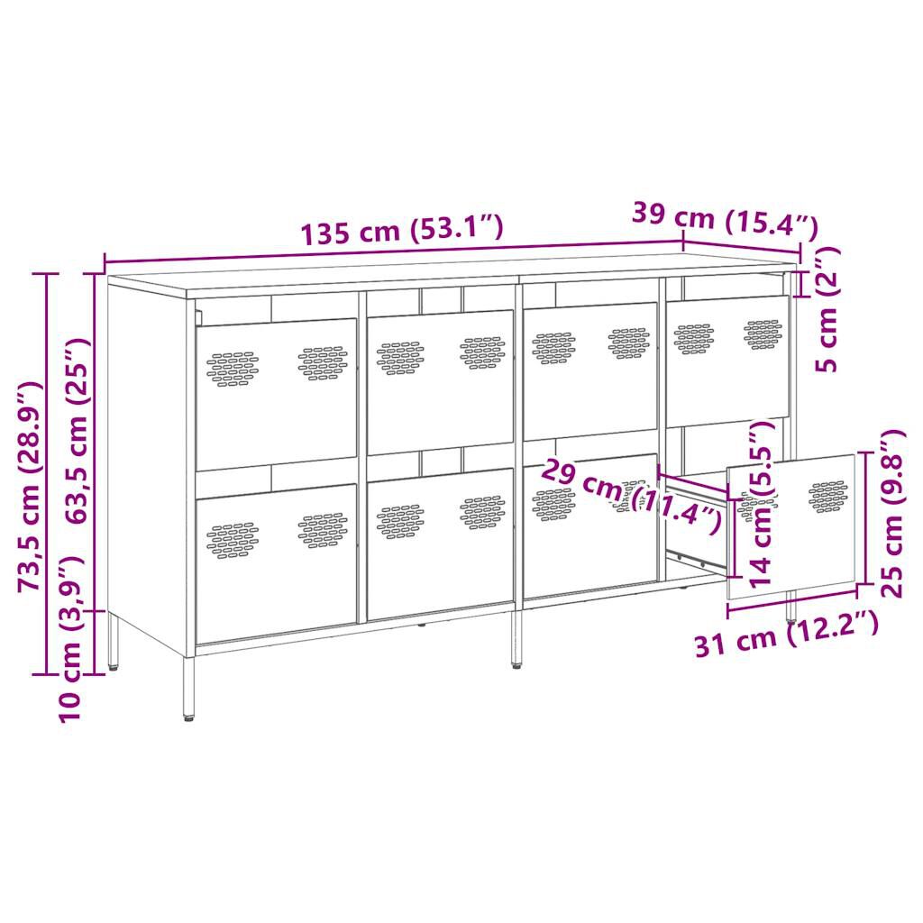 vidaXL Sideboard Ελαιοπράσινο 135x39x73,5 cm Ατσάλι ψυχρής έλασης