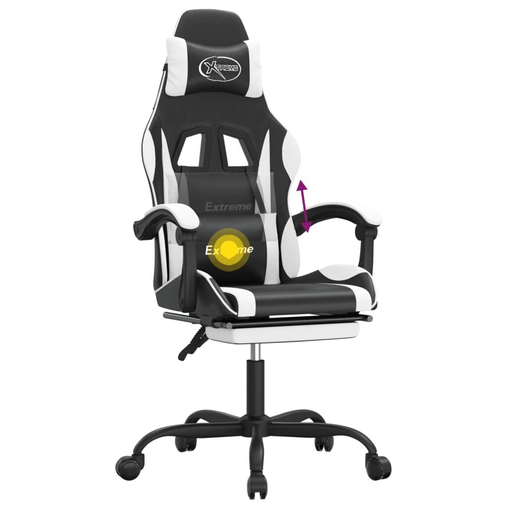 vidaXL Καρέκλα Gaming Περιστρ. Υποπόδιο Μαύρο άσπρο Συνθετικό Δέρμα