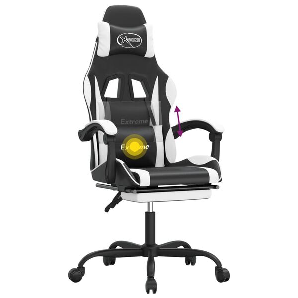 vidaXL Καρέκλα Gaming Περιστρ. Υποπόδιο Μαύρο άσπρο Συνθετικό Δέρμα
