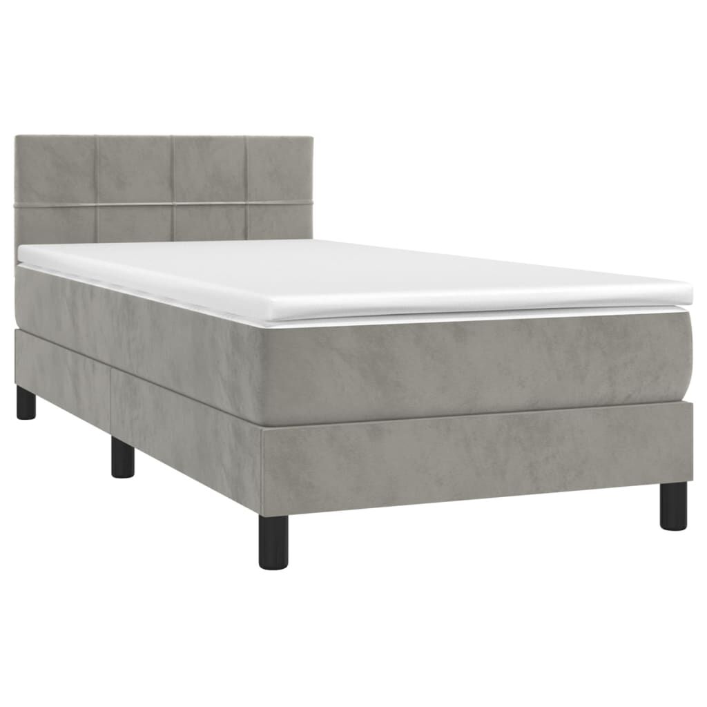 vidaXL Κρεβάτι Boxspring με Στρώμα & LED Αν.Γκρι 90x200 εκ. Βελούδινο