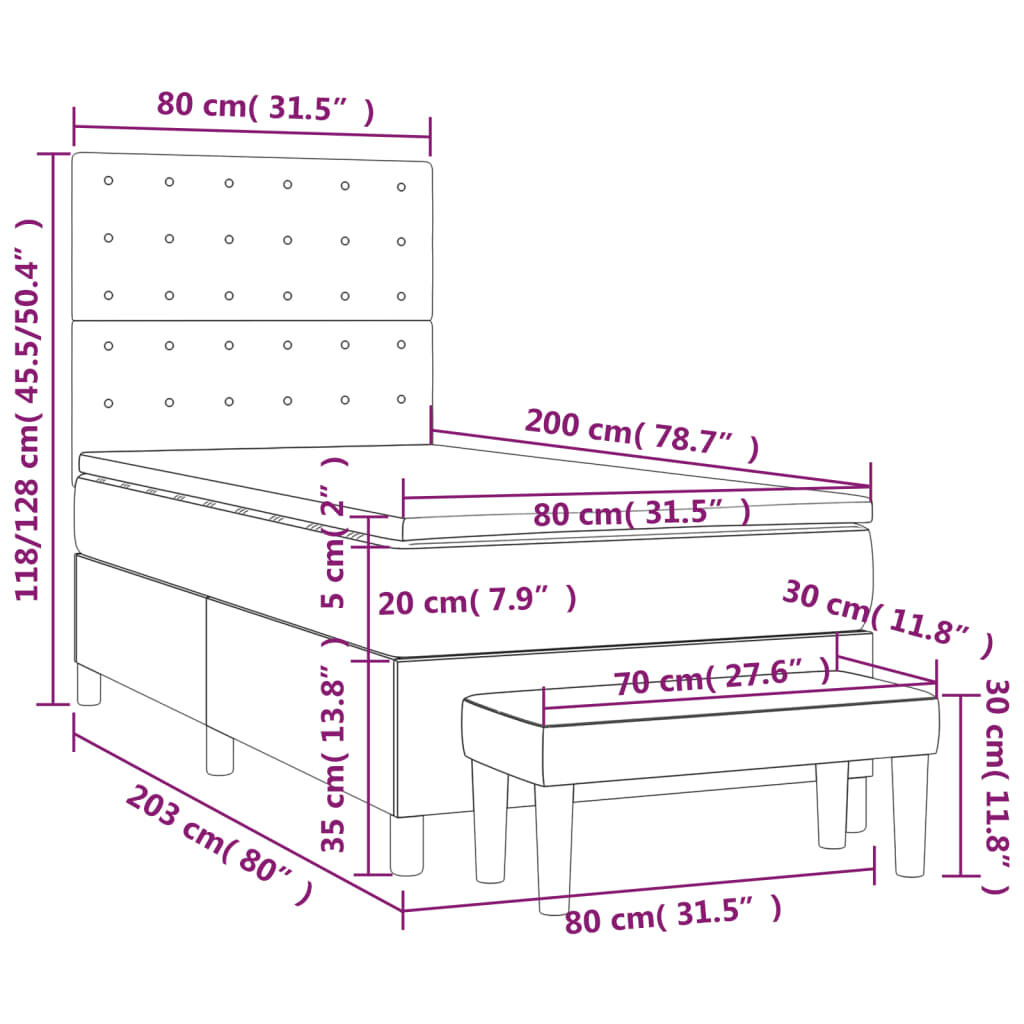 vidaXL Κρεβάτι Boxspring με Στρώμα Taupe 80x200 εκ. Υφασμάτινο