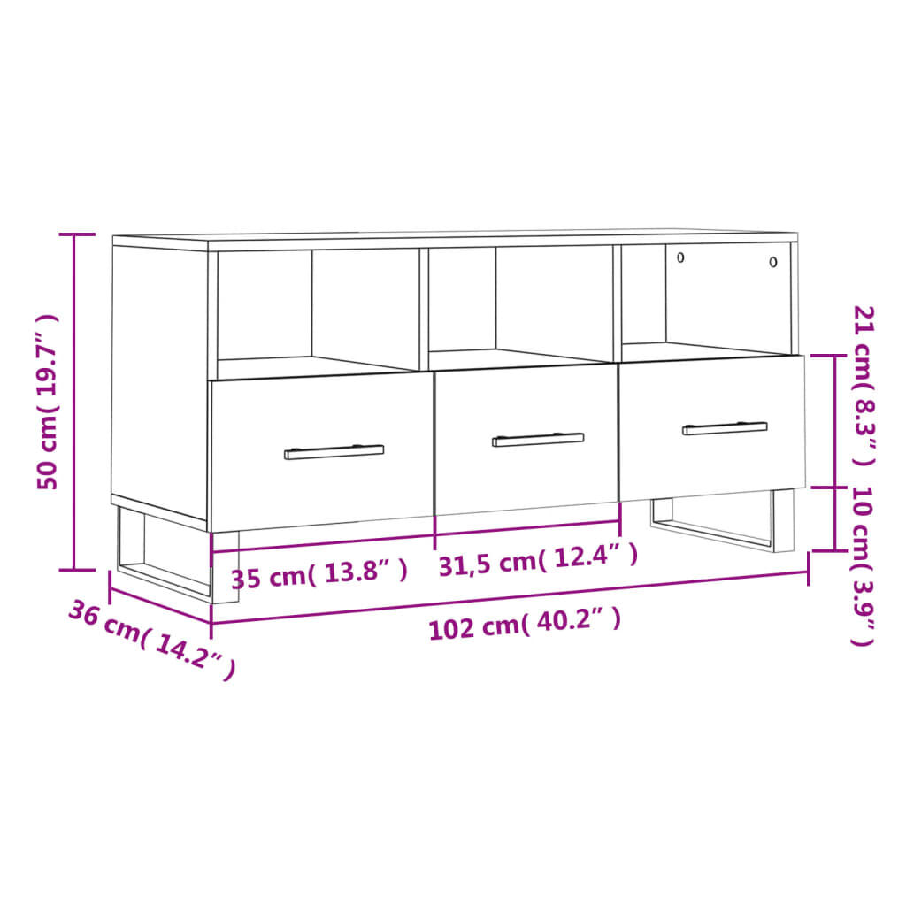 vidaXL Έπιπλο Τηλεόρασης Γκρι Sonoma 102 x 36 x 50 εκ. Επεξεργ. Ξύλο