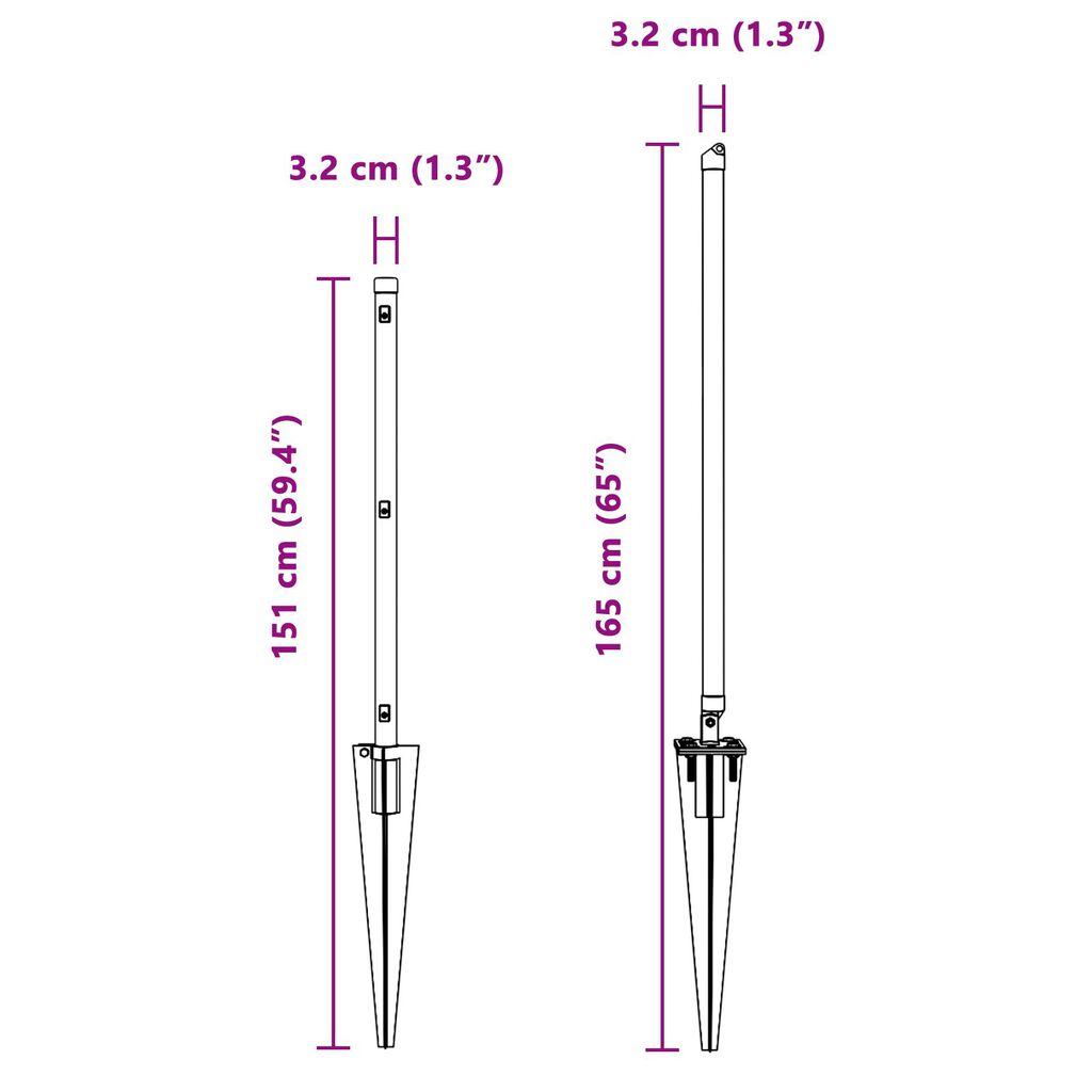 vidaXL Στυλοί Φράχτη με Καρφί 26 τεμ Ø32 mm 120 cm Γαλβανισμένο Χάλυβα