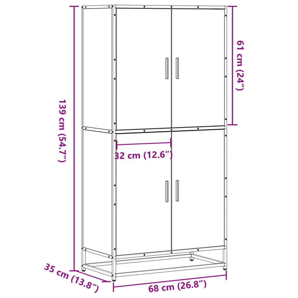 vidaXL Highboard Καπνιστή δρυς 68x35x139 cm Κατασκευασμένο ξύλο
