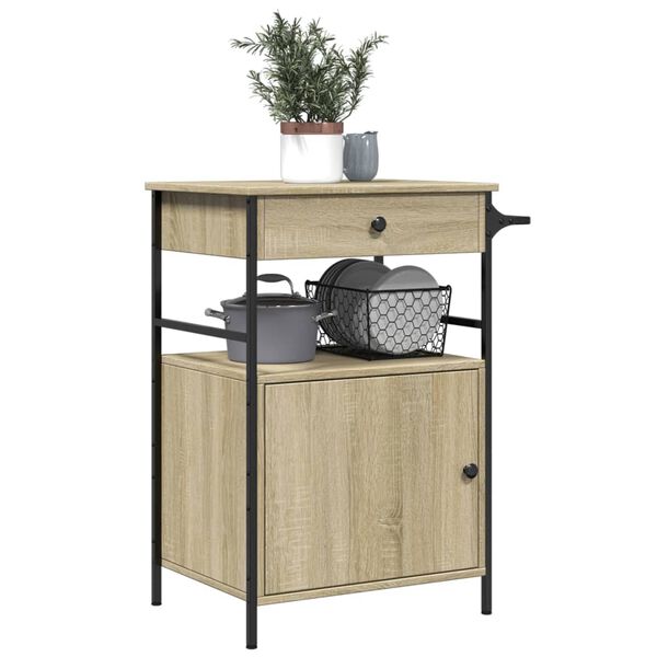 vidaXL Τρόλεϊ Κουζίνας Sonoma Δρυς 56x43x89,5 εκ. Επεξεργασμένο Ξύλο