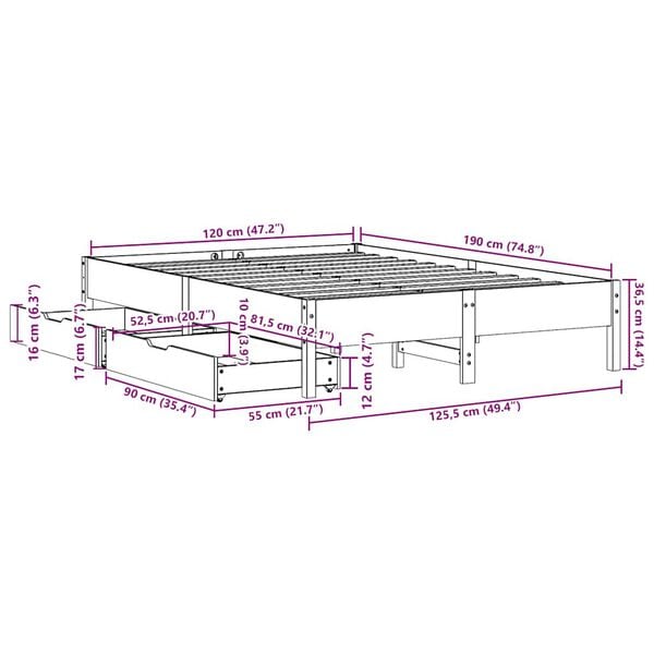 vidaXL Σκελετός Κρεβ. Χωρίς Στρώμα Λευκό 120x190 εκ Μασίφ Πεύκο