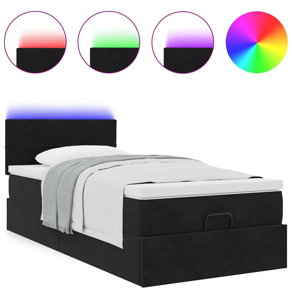 vidaXL Οθωμανικό κρεβάτι με στρώμα & LEDs Μαύρο 80x200cm Velvet