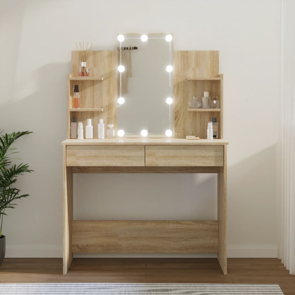 vidaXL Μπουντουάρ με LED Sonoma Δρυς 96x40x142 εκ.