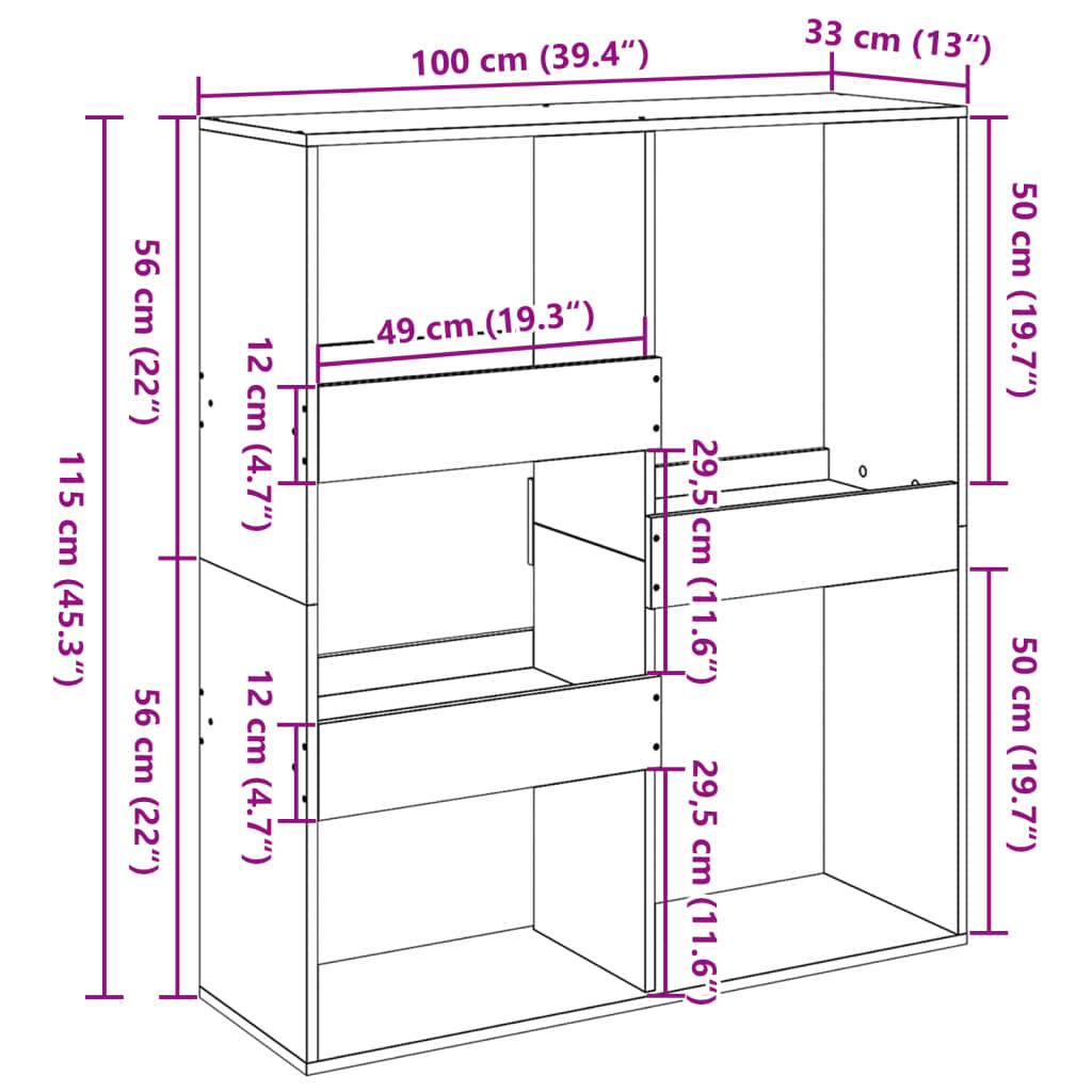 vidaXL Βιβλιοθήκη/Διαχωριστικό Χώρου Γκρι 100x33x115 εκ. Επεξ. Ξύλο