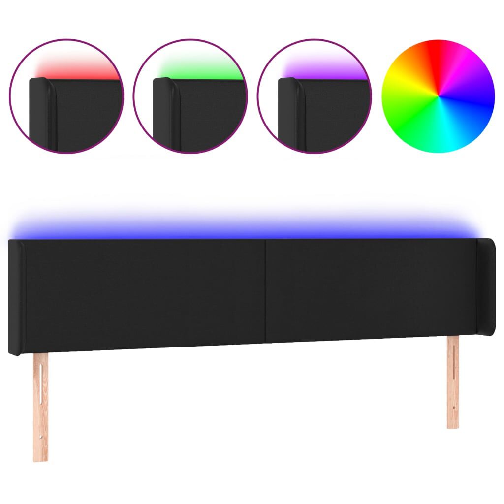 vidaXL Κεφαλάρι Κρεβατιού LED Μαύρο 163x16x78/88 εκ. Συνθετ. Δέρμα