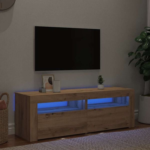 vidaXL Έπιπλο Τηλεόρασης με LED Αρτισιανή Δρυς 120x35x40 εκ Επεξ.Ξύλο