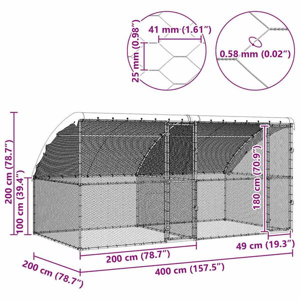 vidaXL Κλουβί για κότες Ασημί 400 x 200 x 198.5 εκ
