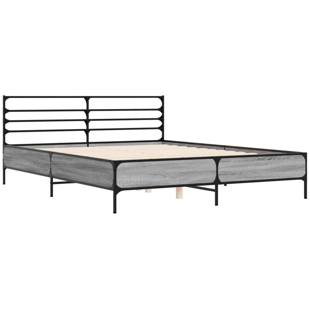 vidaXL Πλαίσιο Κρεβατιού Γκρι Sonoma 160x200 εκ. Επεξ. Ξύλο & Μέταλλο