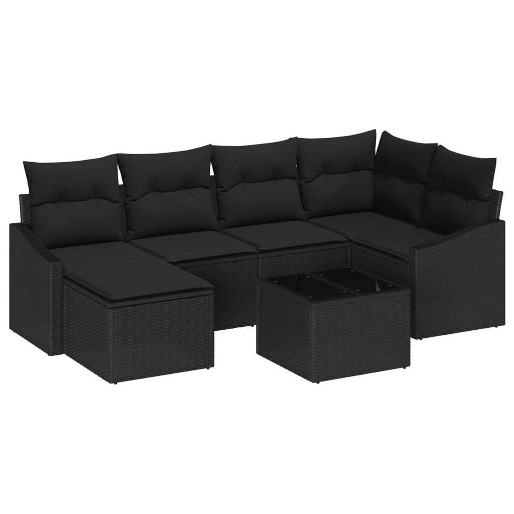 vidaXL Σέτ φαγητού για κήπο 7 pcs Μαύρο Πολυ rattan, βαμμένο ατσάλι