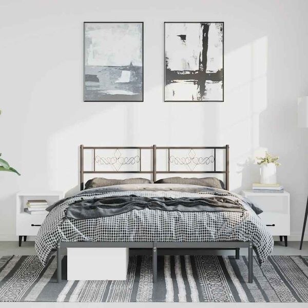 vidaXL Πλαίσιο Κρεβατιού με Κεφαλάρι Μαύρο 150 x 200 εκ. Μεταλλικό