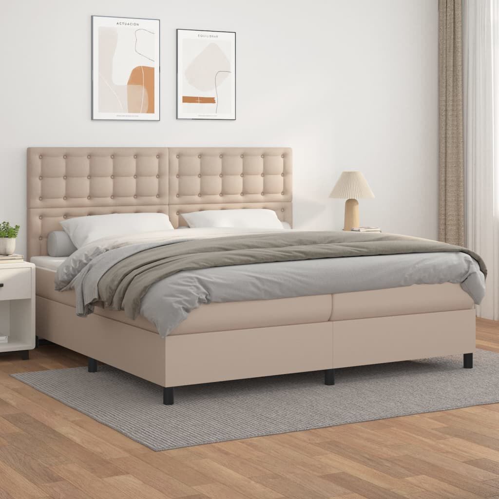 vidaXL Κρεβάτι Boxspring με Στρώμα Καπουτσίνο 200x200εκ.από Συνθ.Δέρμα