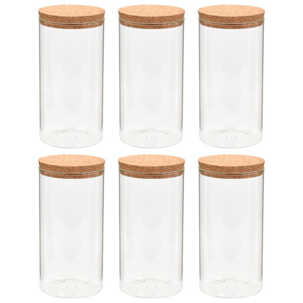 vidaXL Βάζα 6 τεμ. 1400 ml Γυάλινα με Καπάκι από Φελλό