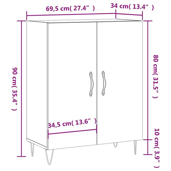 vidaXL Συρταριέρα Μαύρη 69,5 x 34 x 90 εκ. από Επεξεργασμένο Ξύλο