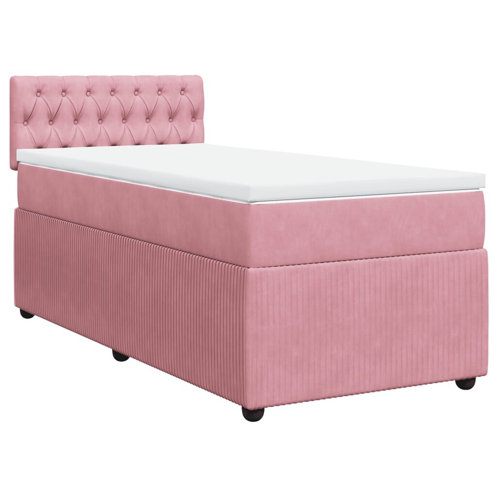 vidaXL Κρεβάτι Boxspring με Στρώμα Ροζ 100x200 εκ. Βελούδινο