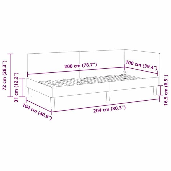 vidaXL Κρεβάτι Γωνίας Σκούρο γκρι 100 x 200 cm Ύφασμα και Έργο ξύλου