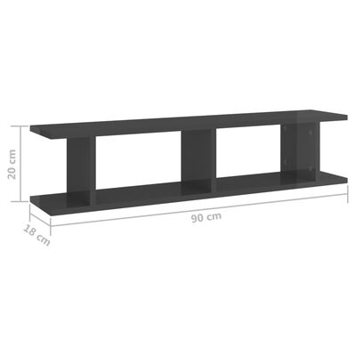 vidaXL Ραφιέρες Τοίχου 2 τεμ. Γυαλιστερό Γκρι 90x18x20 εκ. Μοριοσανίδα