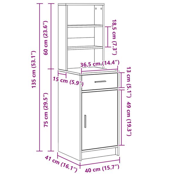 vidaXL Highboard Μαύρη δρυς 40 x 40.5 x 135 εκ. Επεξεργασμένο ξύλο