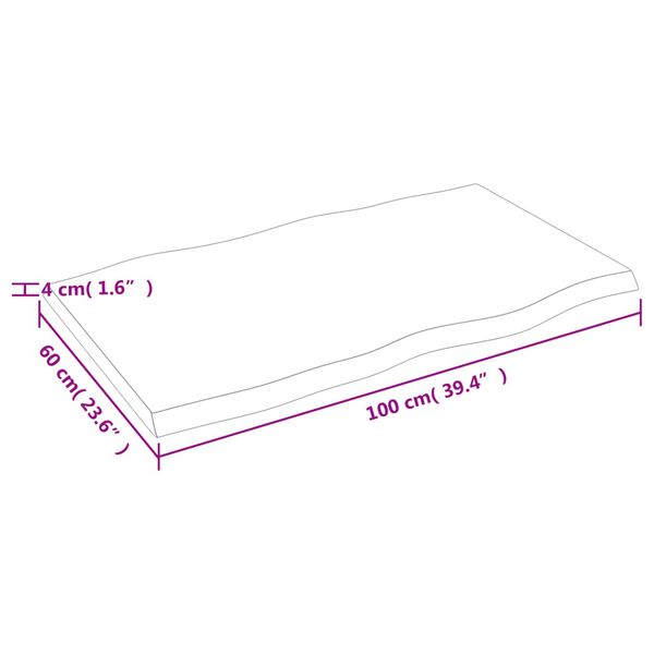 vidaXL Επιφ Τραπεζιού Αν Καφέ 100x60x(2-4)εκ.Ακατέργ. Μασίφ Ξύλο Δρυός