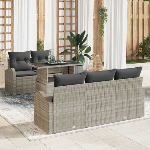 vidaXL Σετ Καναπέ Κήπου με μαξιλάρι 6 pcs Ανοιχτό γκρι Πολυ ράταν