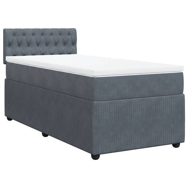 vidaXL Κρεβάτι Boxspring με Στρώμα Σκούρο Γκρι 90x200 εκ. Βελούδινο