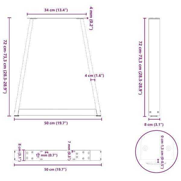 vidaXL Πόδια Τραπεζαρίας Σχήματος V 2 τεμ. από Φυσικό Ατσάλι 50x(72-73,3) εκ. Ατσάλι