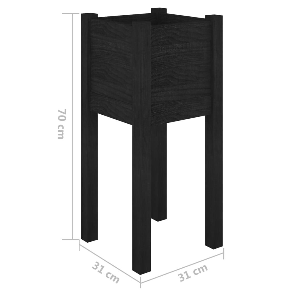 vidaXL Ζαρντινιέρες 2 τεμ. Μαύρες 31 x 31 x 70 εκ. από Μασίφ Πεύκο