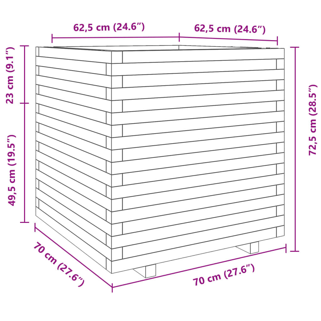 vidaXL Ζαρντινιέρα Κήπου 70x70x72,5 εκ. από Εμποτισμένο Ξύλο Πεύκου