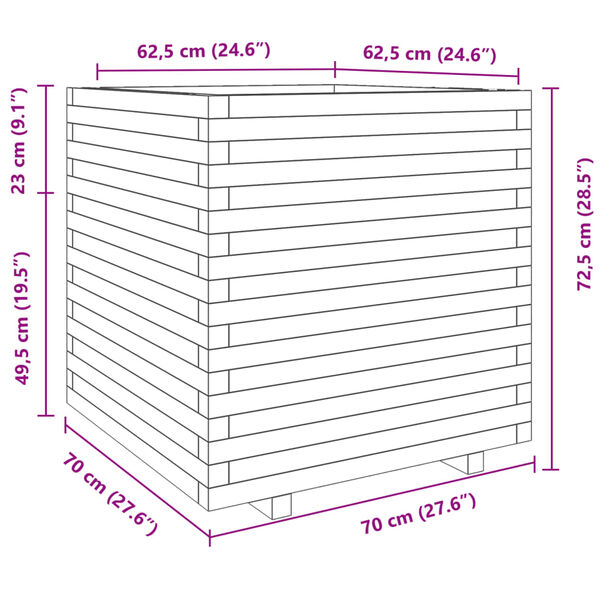 vidaXL Ζαρντινιέρα Κήπου 70x70x72,5 εκ. από Εμποτισμένο Ξύλο Πεύκου
