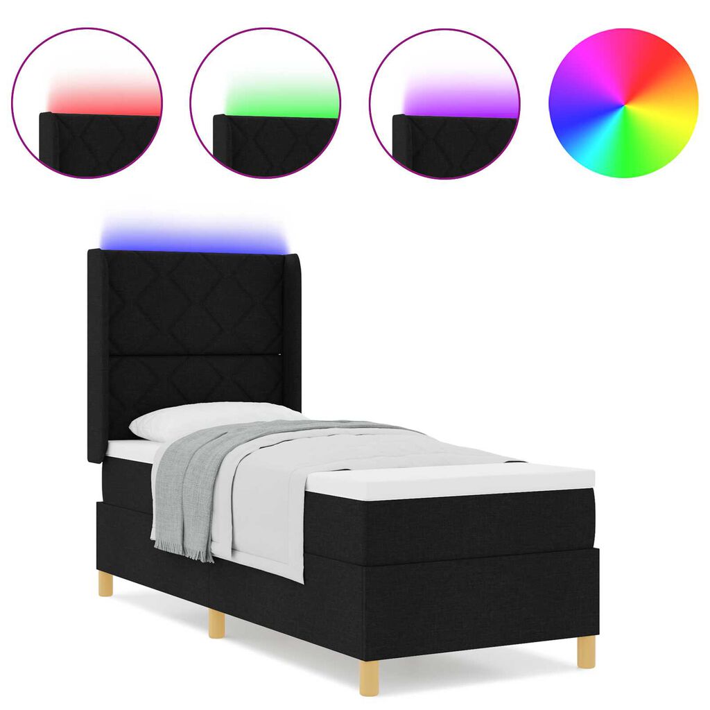 vidaXL Κρεβάτι Box Spring με Στρώμα & LED Μαύρο 80x200 εκ. Ύφασμα
