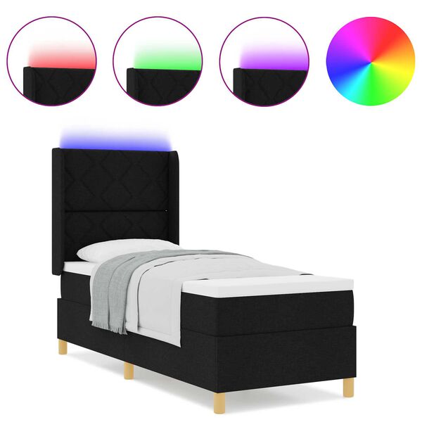 vidaXL Κρεβάτι Box Spring με Στρώμα & LED Μαύρο 80x200 εκ. Ύφασμα