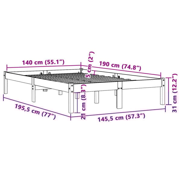 vidaXL Σκελετός Κρεβατιού Χωρίς Στρώμα Καφέ 140x190 Μασίφ Ξύλο Πεύκου