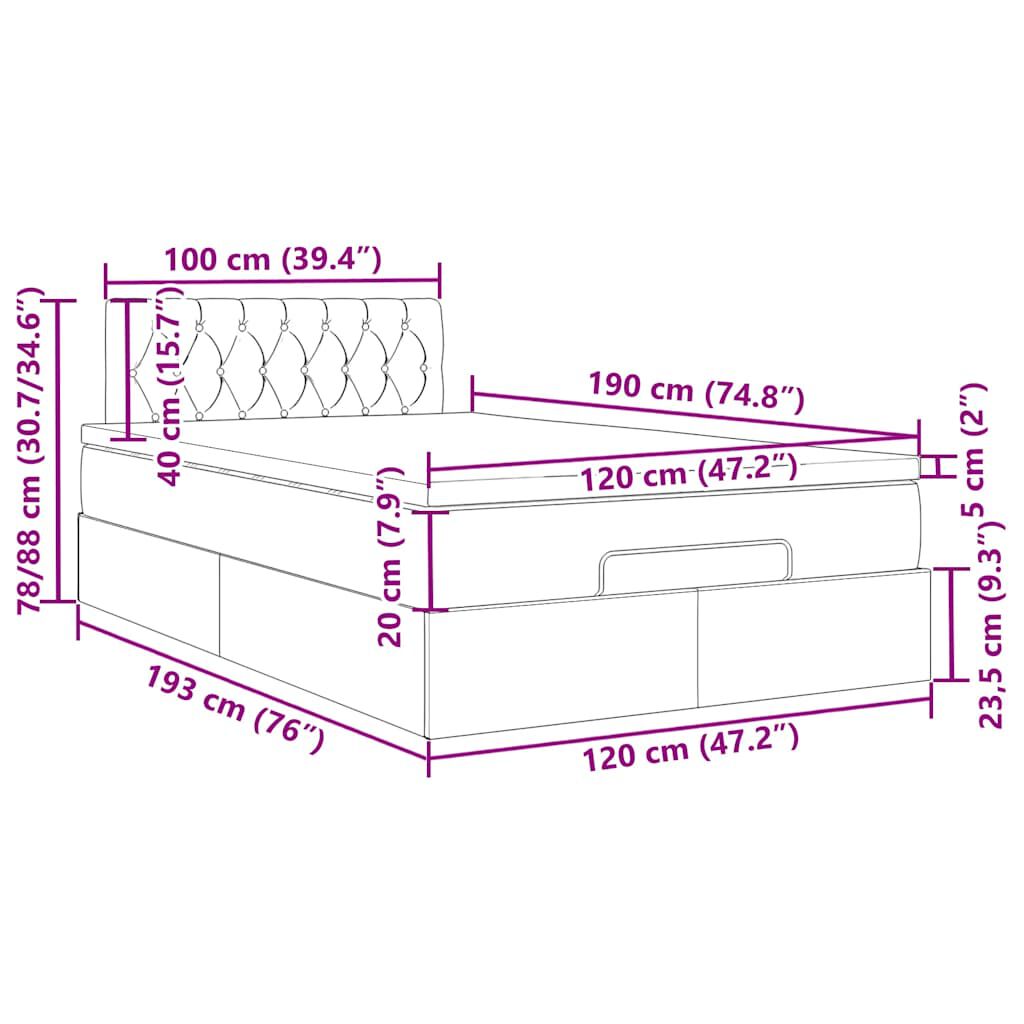 vidaXL Οθωμανικό κρεβάτι με στρώμα Σκούρο καφέ 120x190 cm Ύφασμα