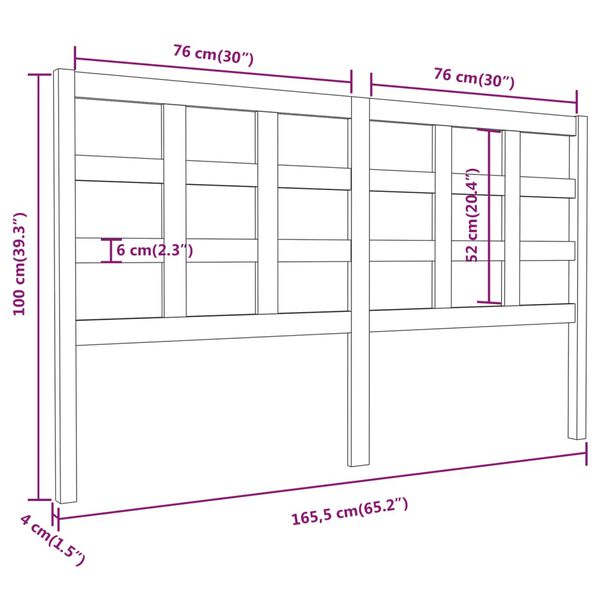 vidaXL Κεφαλάρι Κρεβατιού Γκρι 165,5 x 4 x 100 εκ. Μασίφ Ξύλο Πεύκου