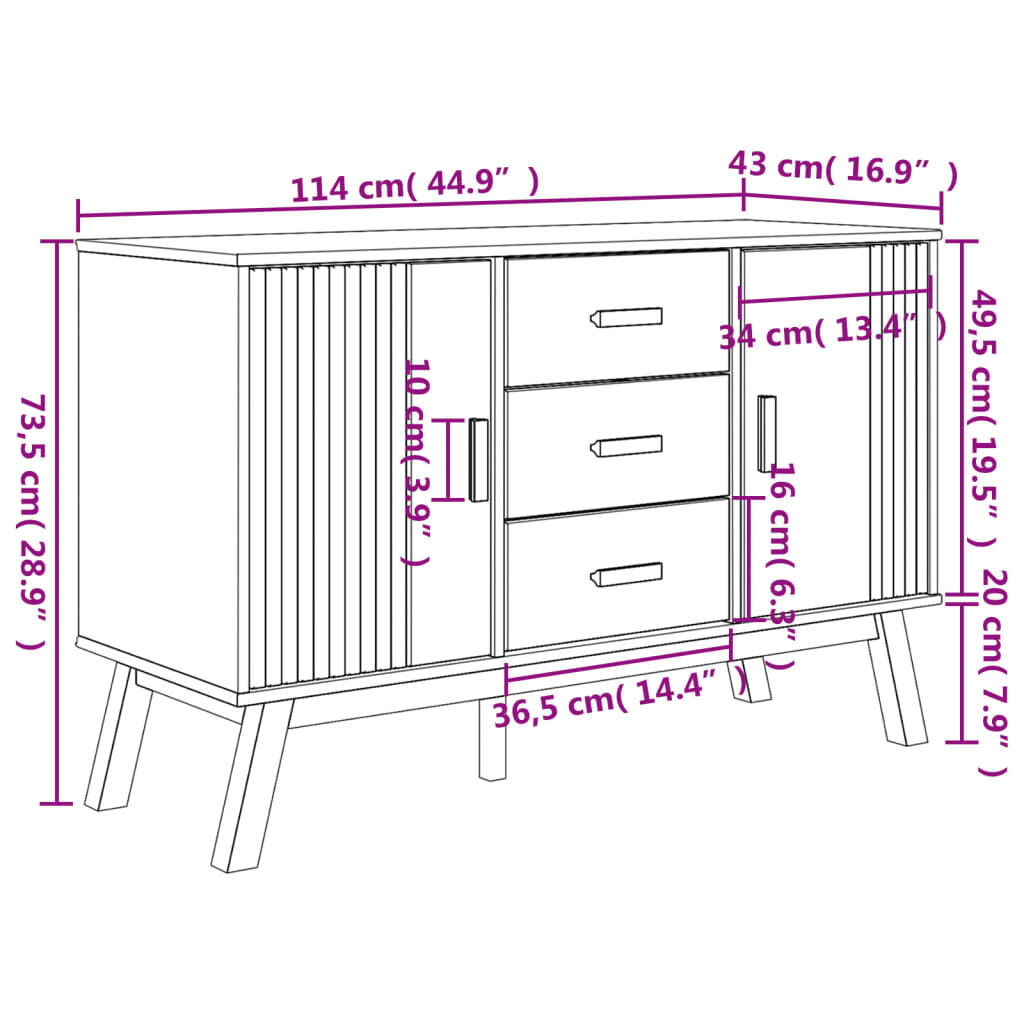 vidaXL Μπουφές OLDEN Γκρι & Καφέ 114x43x73,5 εκ. από Μασίφ Ξύλο Πεύκου