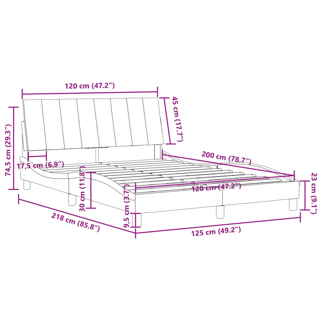 vidaXL Σκελετός Κρεβατιού Χωρίς Στρώμα Μαύρο 120x200 εκ. Βελούδινο