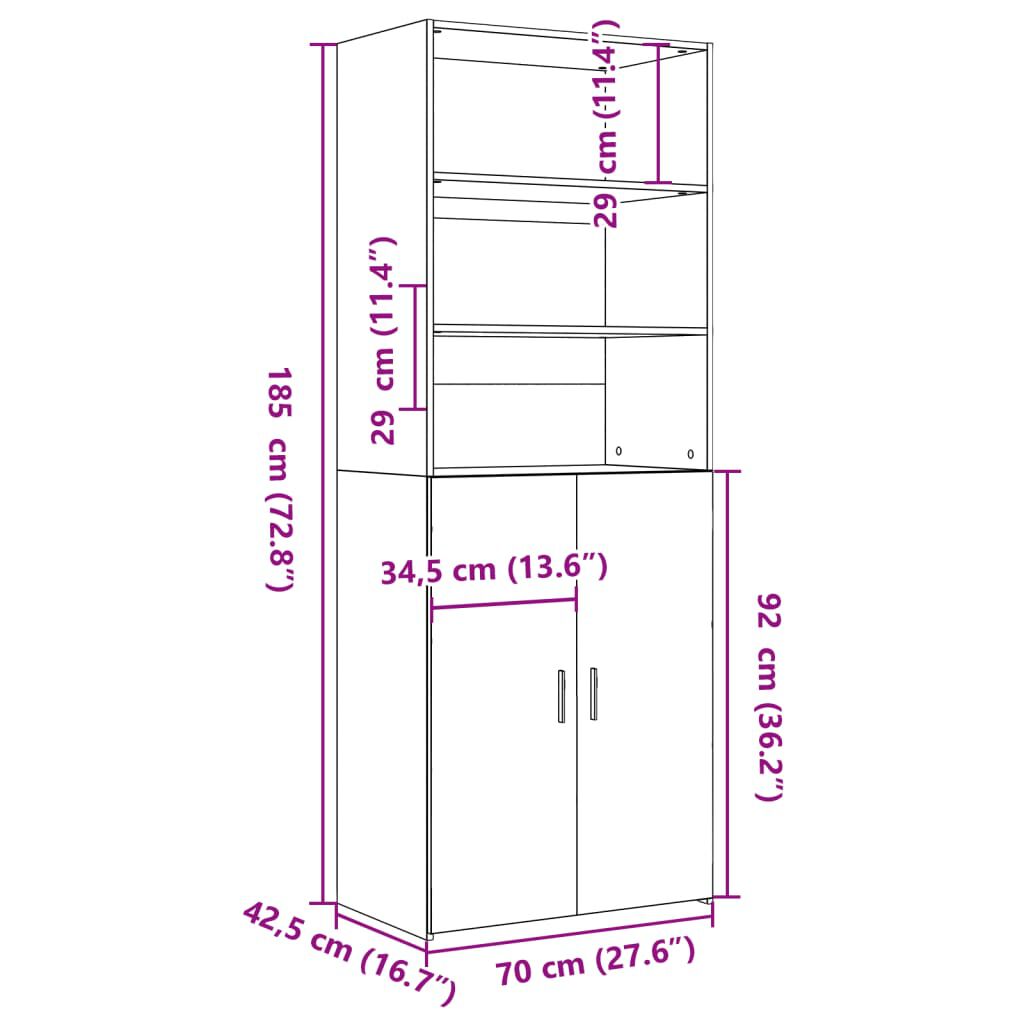 vidaXL Ντουλάπι Λευκό 70x42,5x185 εκ. Επεξεργασμένο Ξύλο