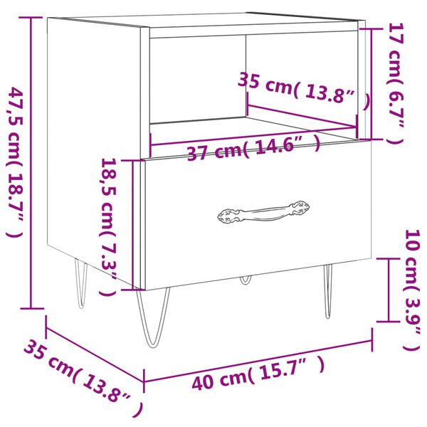 vidaXL Κομοδίνο Γυαλιστερό Λευκό 40 x 35 x 47,5 εκ. Επεξεργασμένο Ξύλο