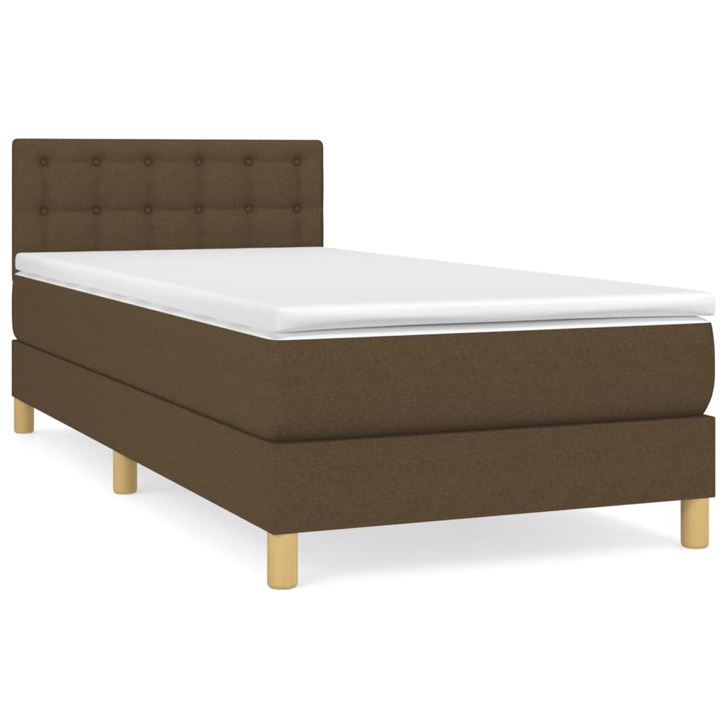 vidaXL Κρεβάτι Boxspring με Στρώμα Σκούρο Καφέ 90x200 εκ. Υφασμάτινο
